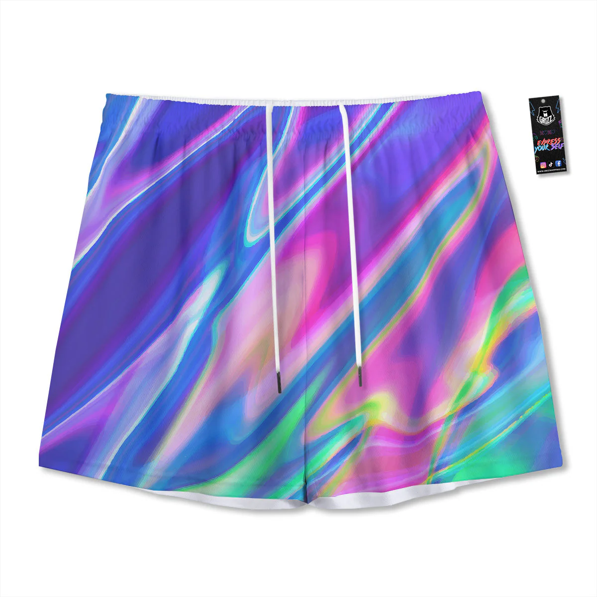Holographic Bright Print Mesh Shorts