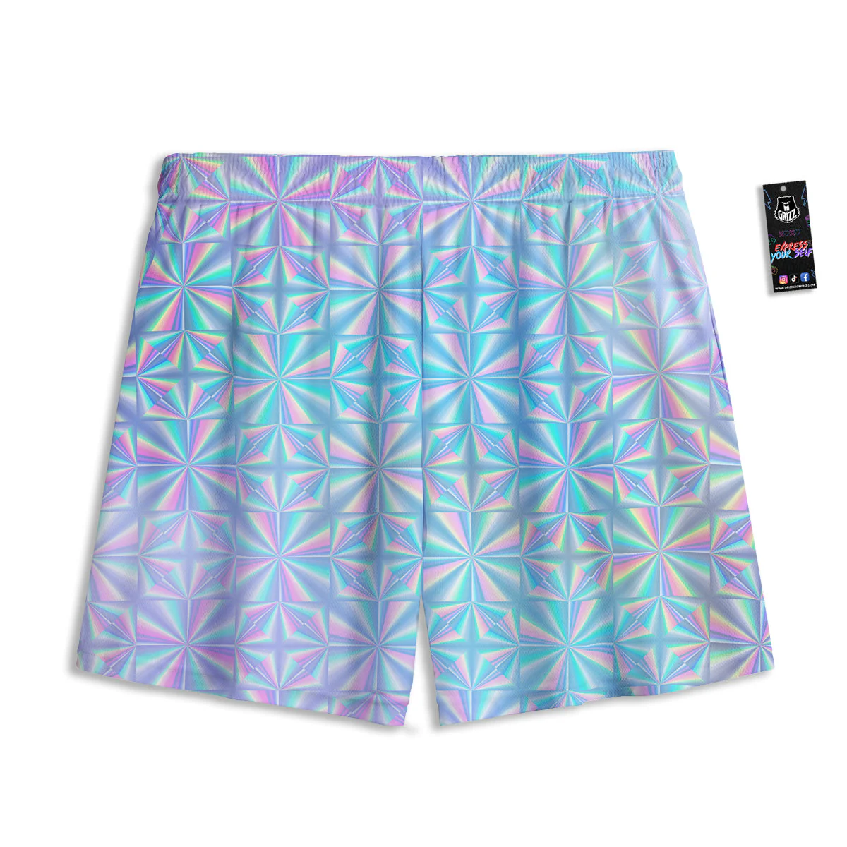 Holographic Paper Texture Print Mesh Shorts - Image 2