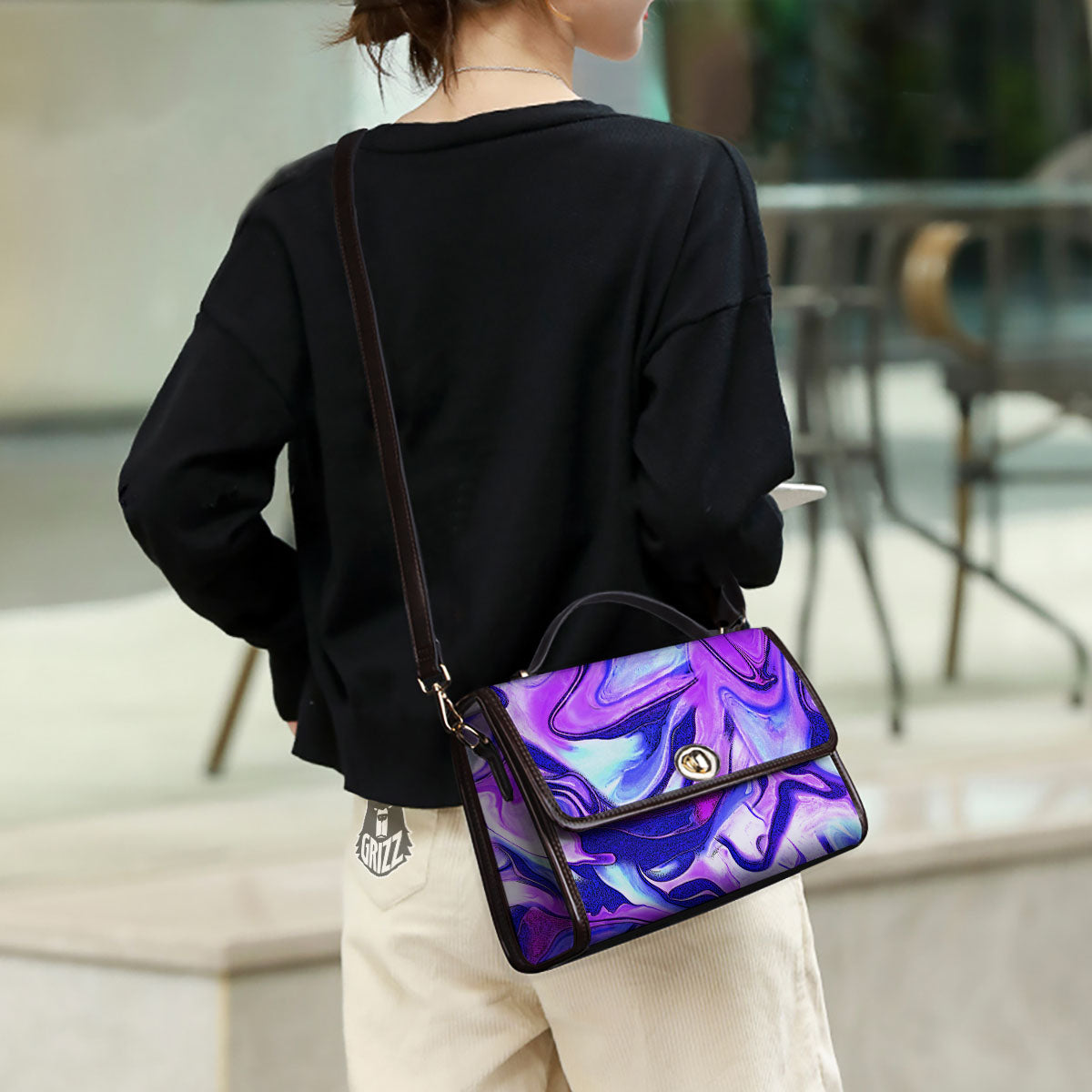 Holographic Purple Print Pattern Women's Satchel Bag - Image 3