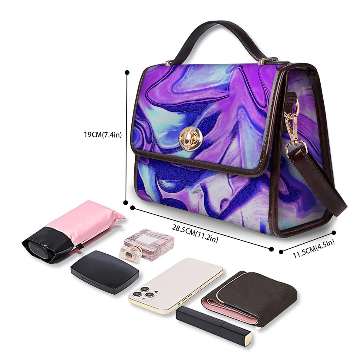 Holographic Purple Print Pattern Women's Satchel Bag - Image 4