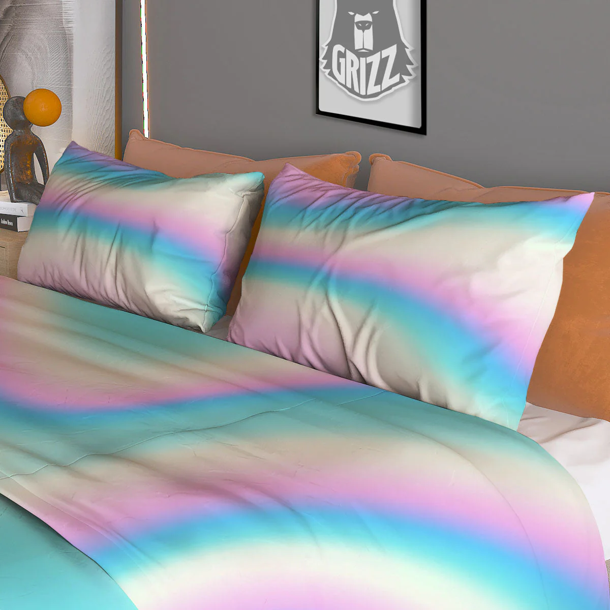 Holographic Teal And Pink Print Duvet Cover Bedding Set - Image 3