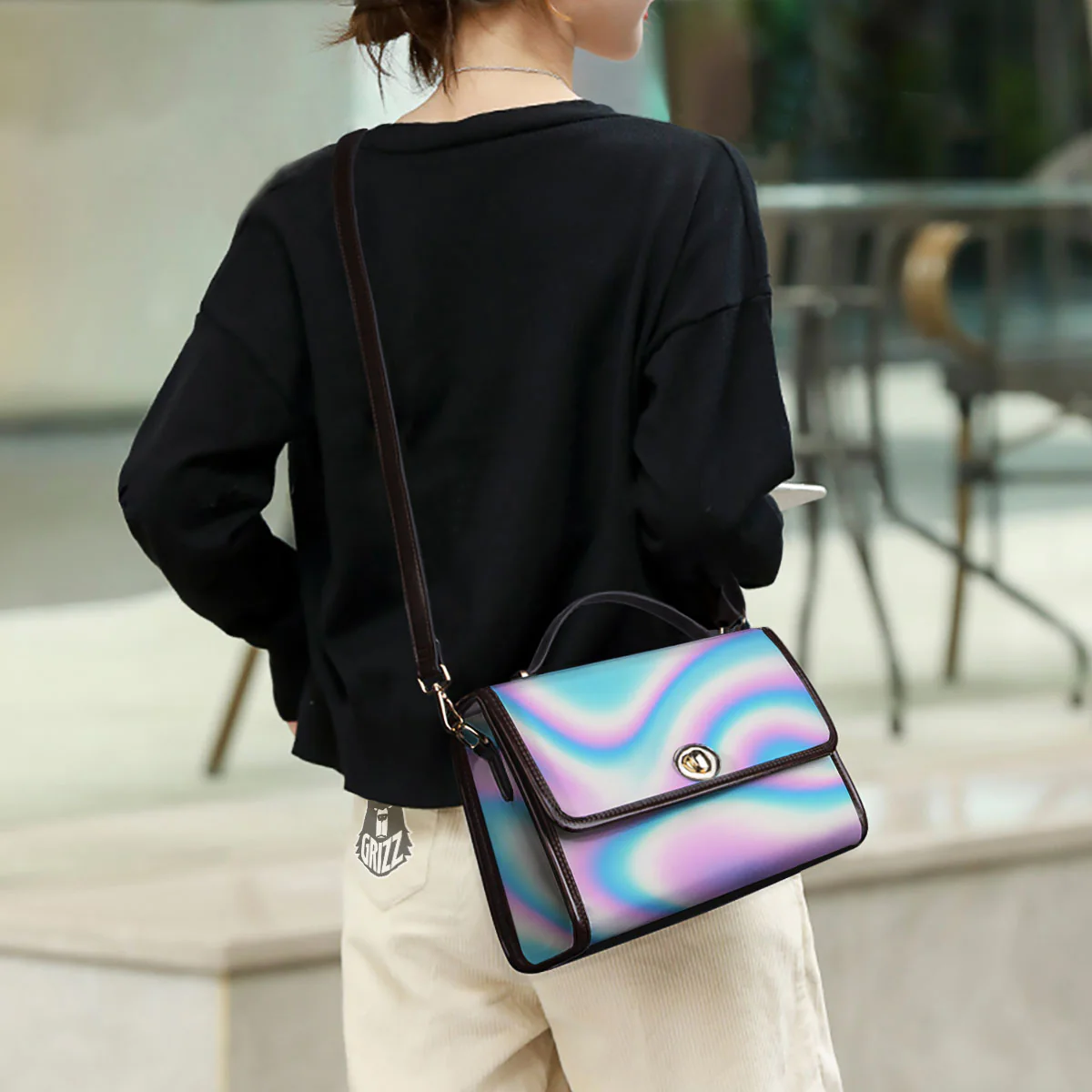 Holographic Teal And Pink Print Women's Satchel Bag - Image 3