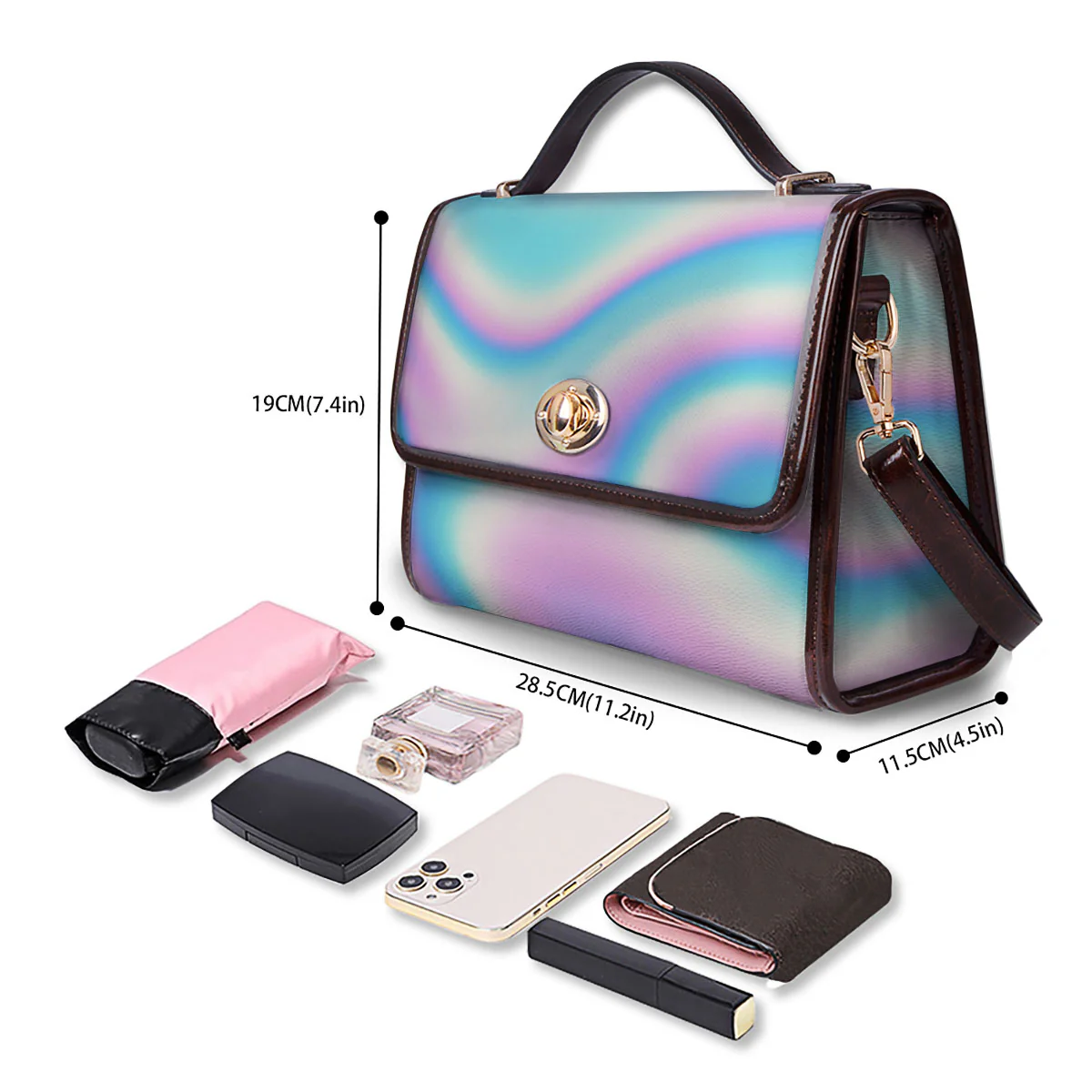 Holographic Teal And Pink Print Women's Satchel Bag - Image 4
