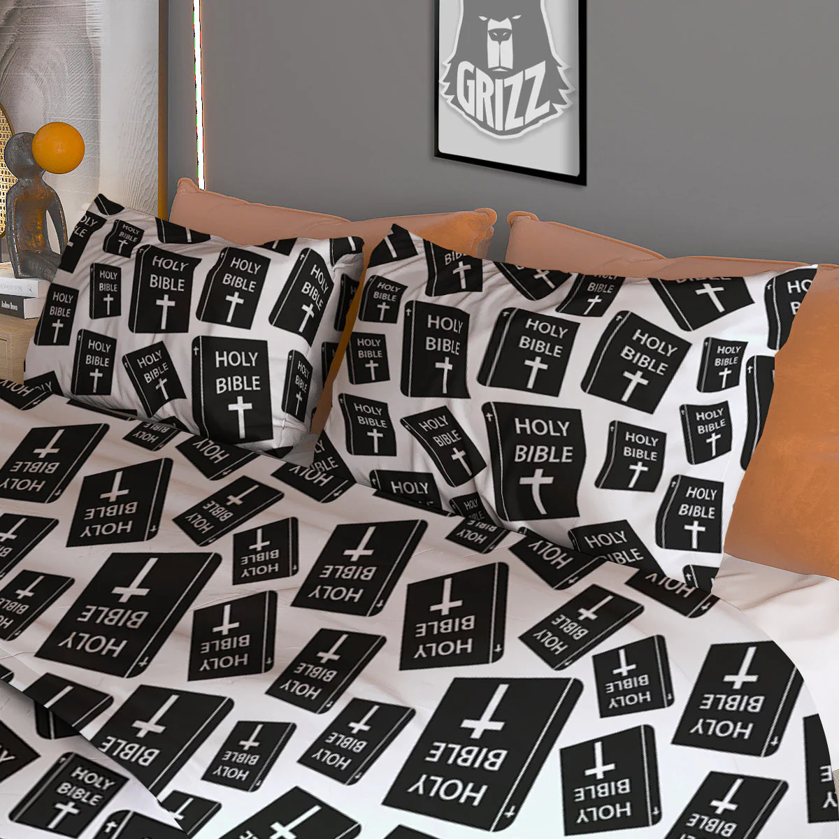 Holy Bible Christian Black Print Pattern Duvet Cover Bedding Set - Image 3