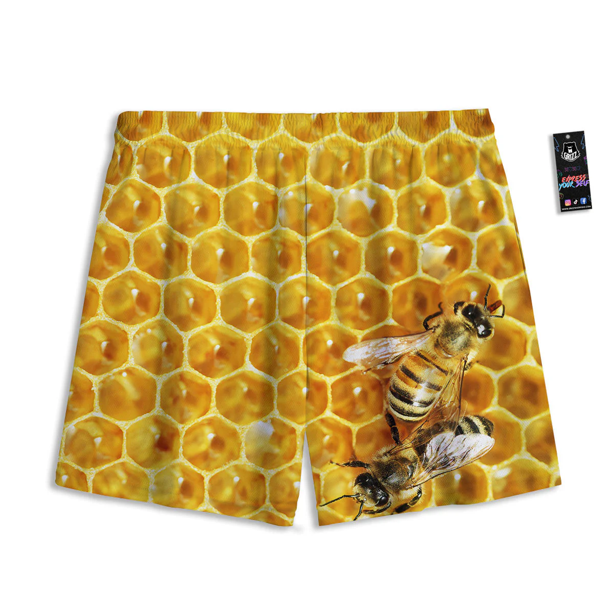 Honeycomb And Bees Print Mesh Shorts - Image 2