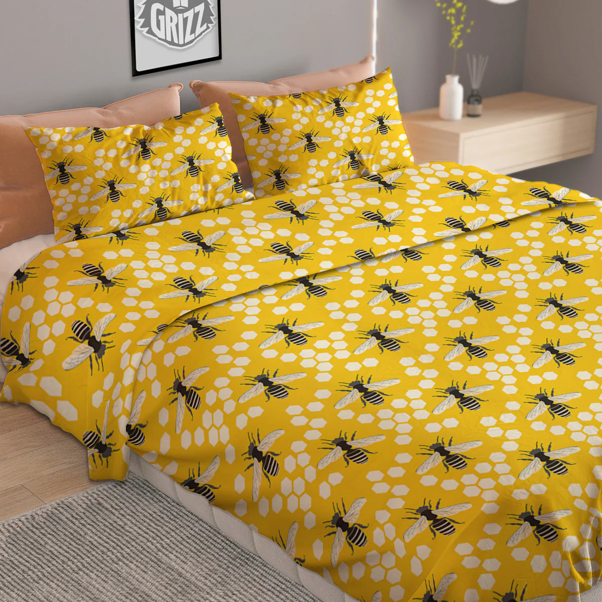 Honeycomb Bee Print Pattern Duvet Cover Bedding Set - Image 2