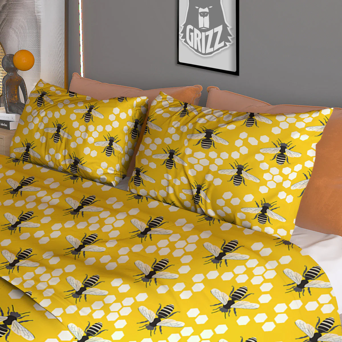 Honeycomb Bee Print Pattern Duvet Cover Bedding Set - Image 3