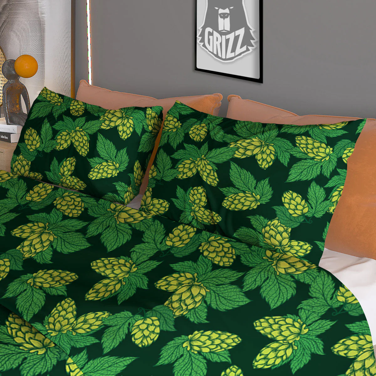 Hop Cone Green Print Pattern Duvet Cover Bedding Set - Image 3