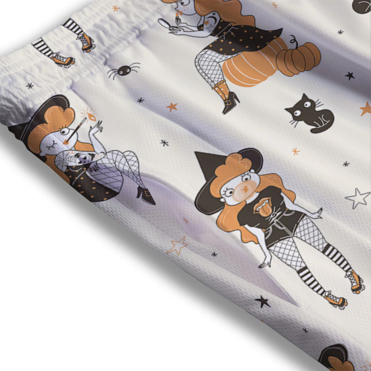 Horror Witch Black And Red Print Pattern Mesh Shorts - Image 3