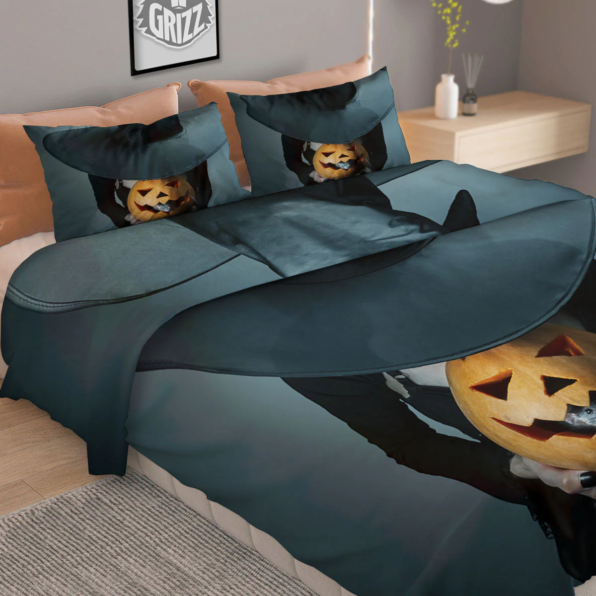 Horror Witch Halloween Print Duvet Cover Bedding Set - Image 2
