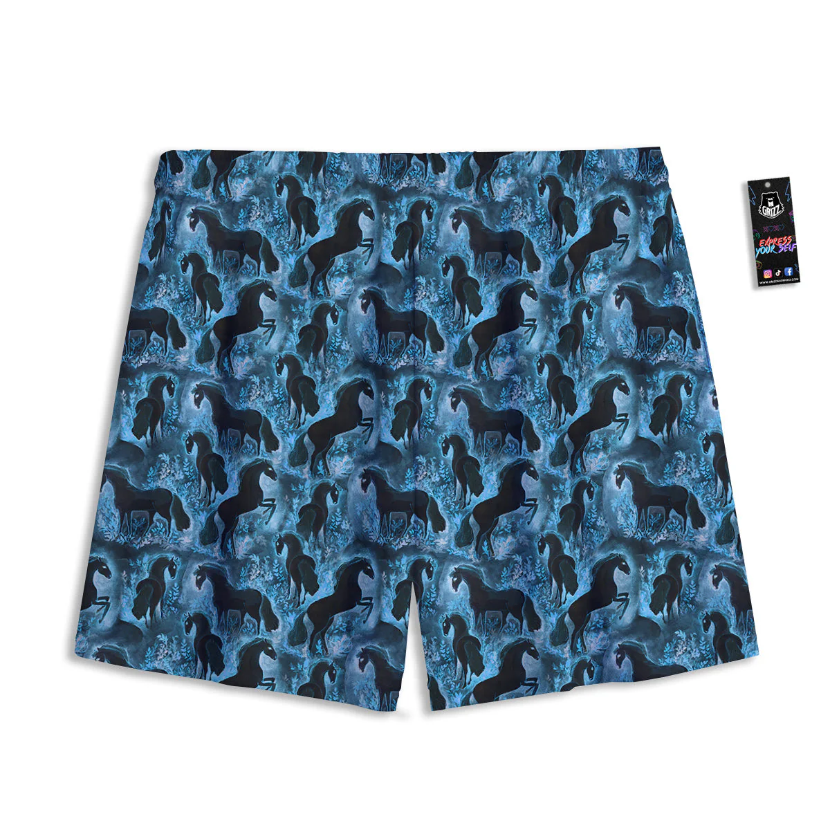 Horse Painting Dark Blue Print Mesh Shorts - Image 2