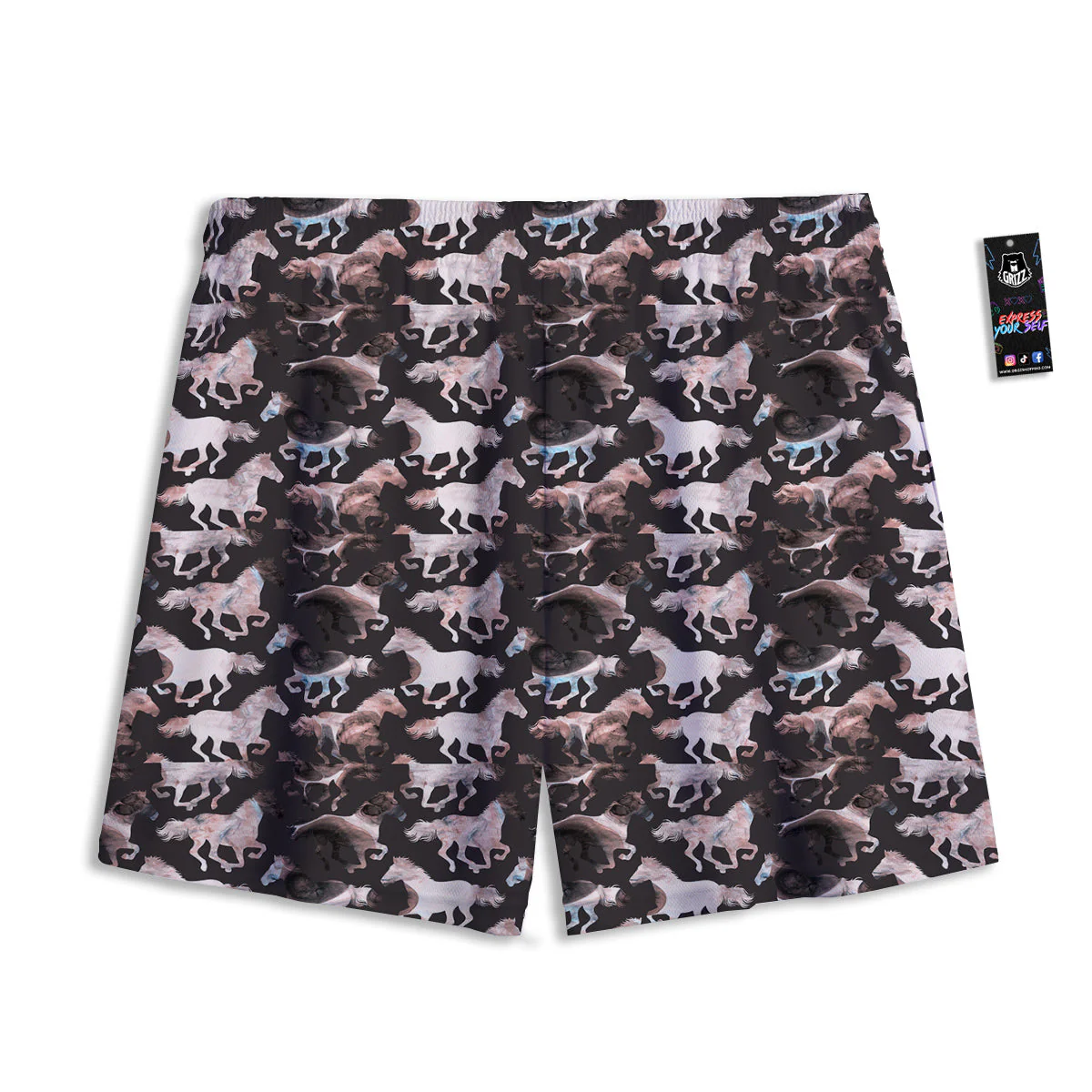 Horse Painting Dark Pink Print Mesh Shorts - Image 2