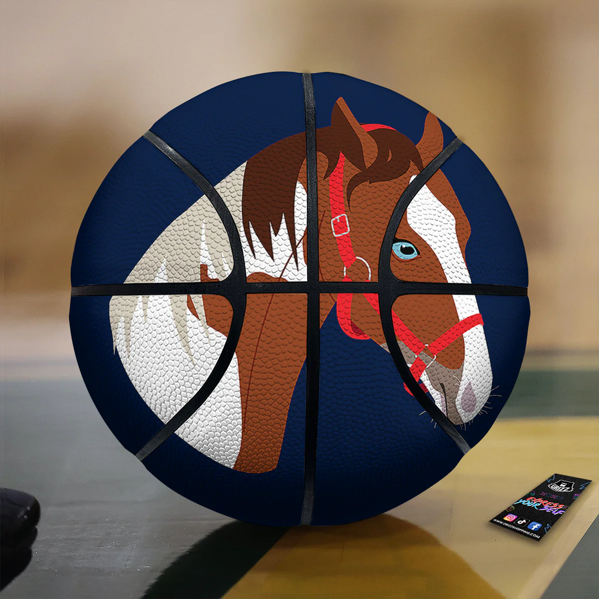 Horse Portrait Dark Blue Print Basketball