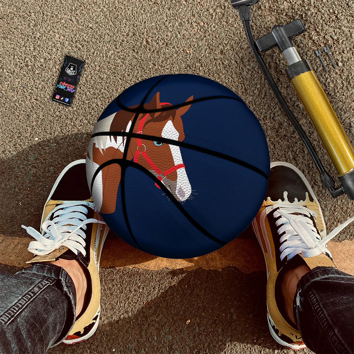 Horse Portrait Dark Blue Print Basketball - Image 2