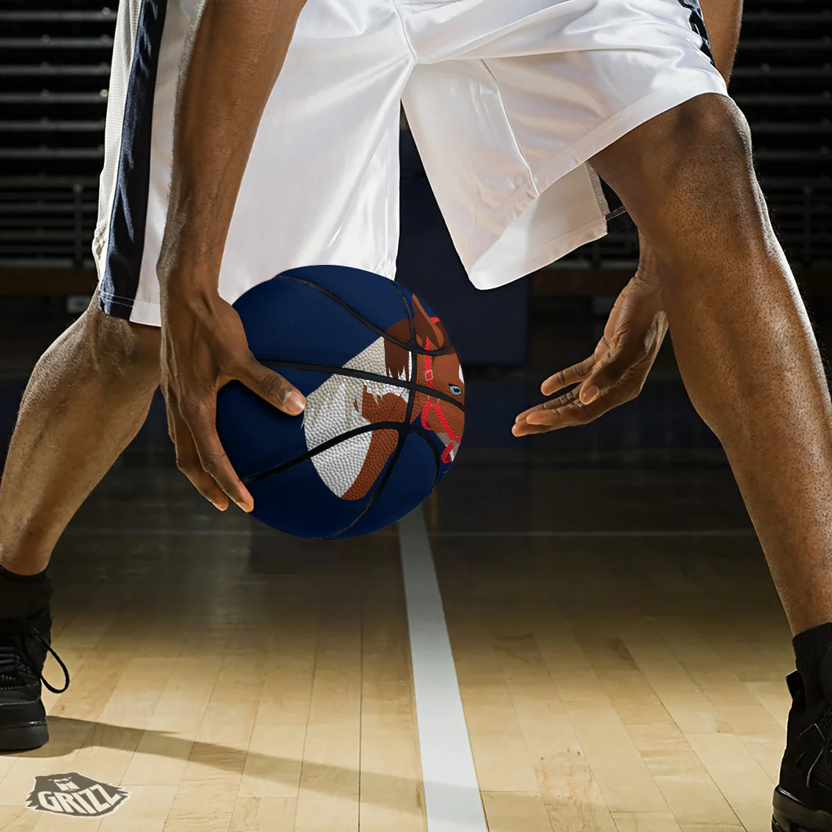 Horse Portrait Dark Blue Print Basketball - Image 3