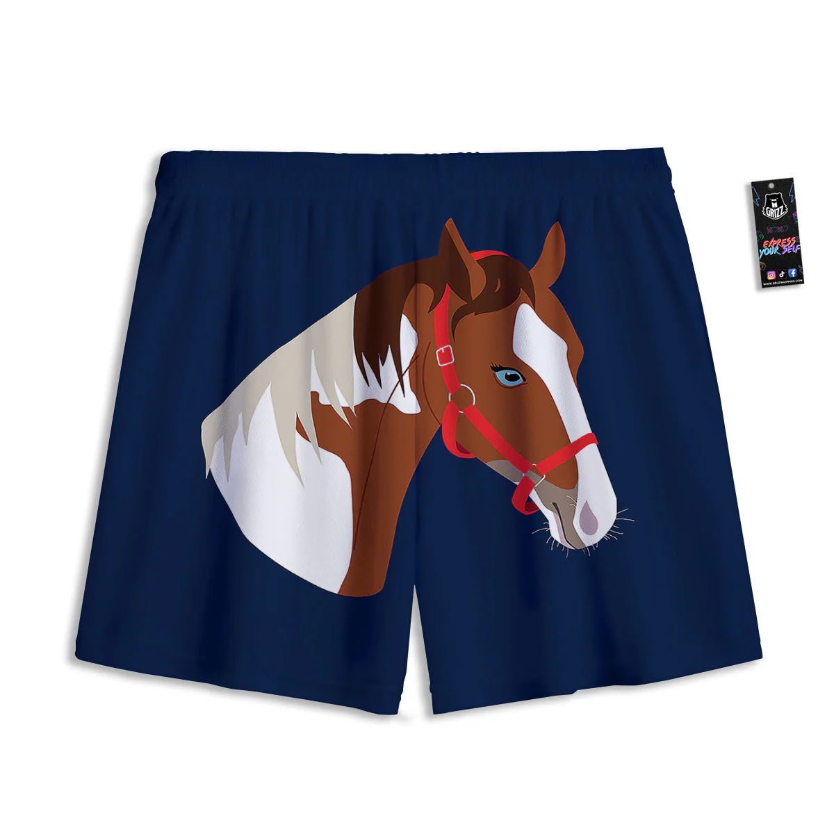 Horse Portrait Dark Blue Print Mesh Shorts - Image 2