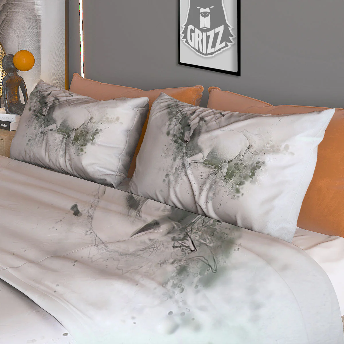 Horse White Stallion Print Duvet Cover Bedding Set - Image 3