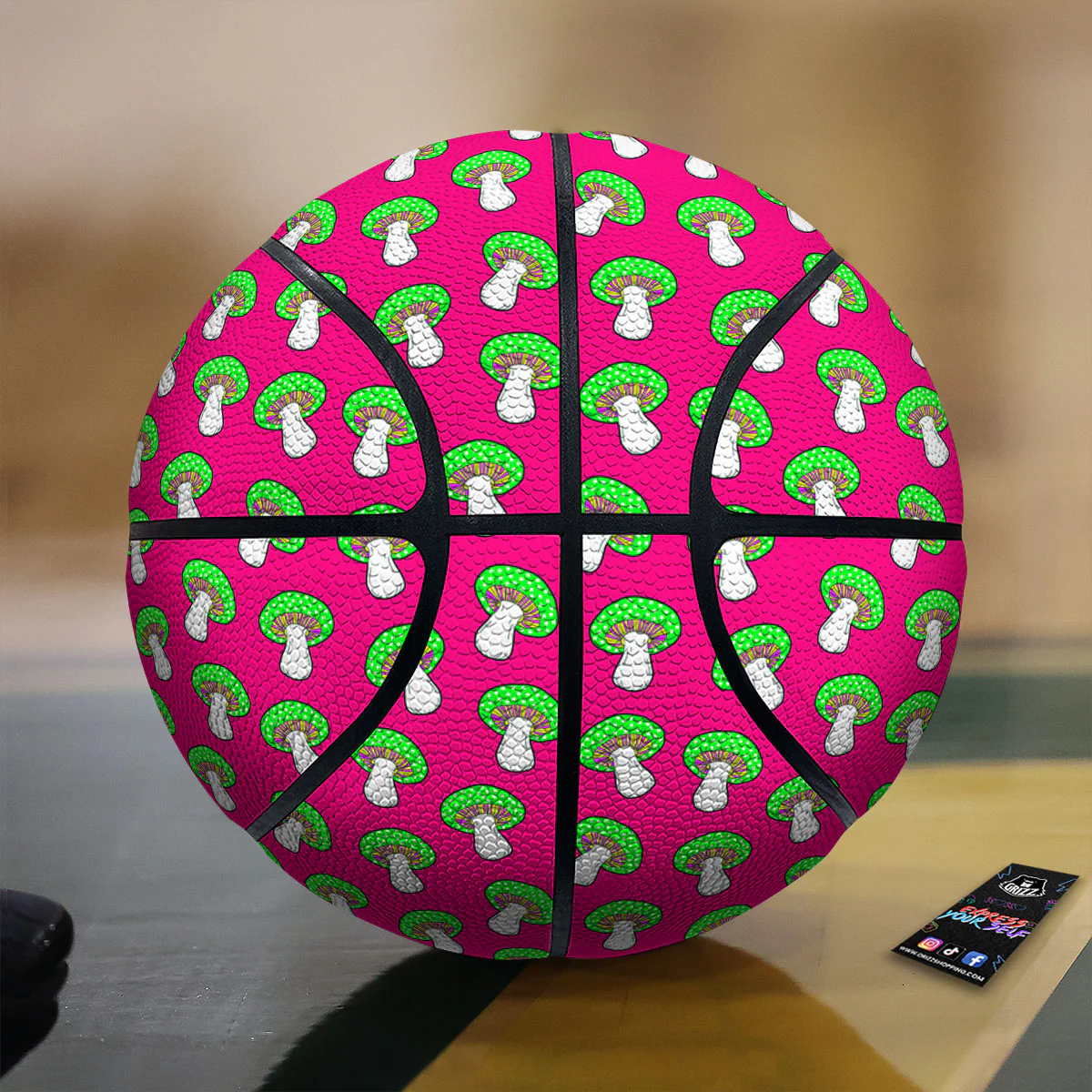 Hot Pink Crazy Mushroom Print Pattern Basketball
