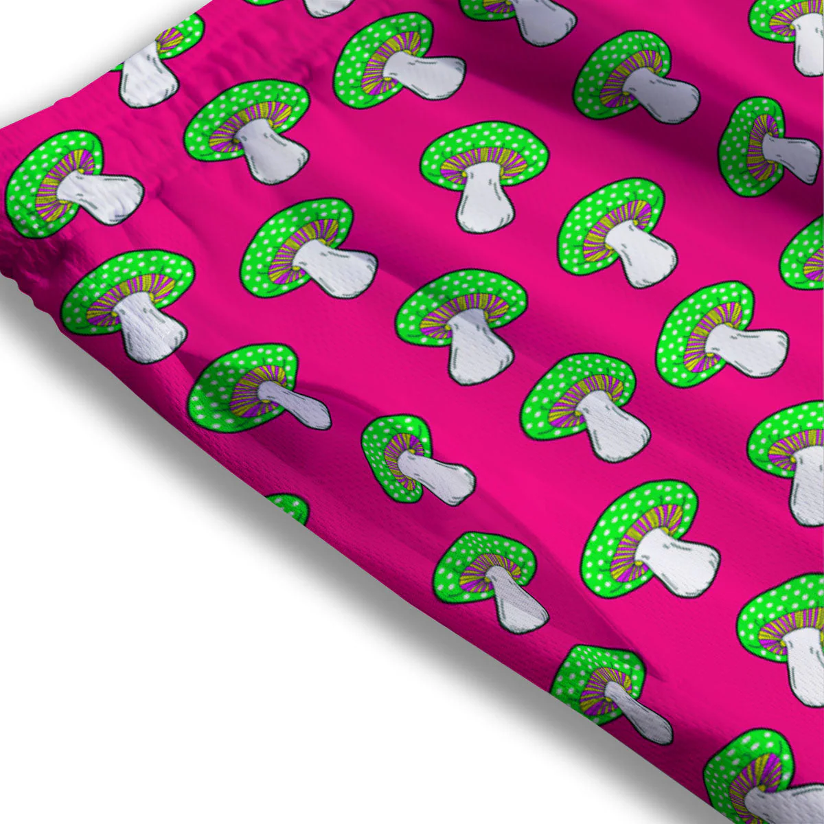Hot Pink Crazy Mushroom Print Pattern Mesh Shorts - Image 3