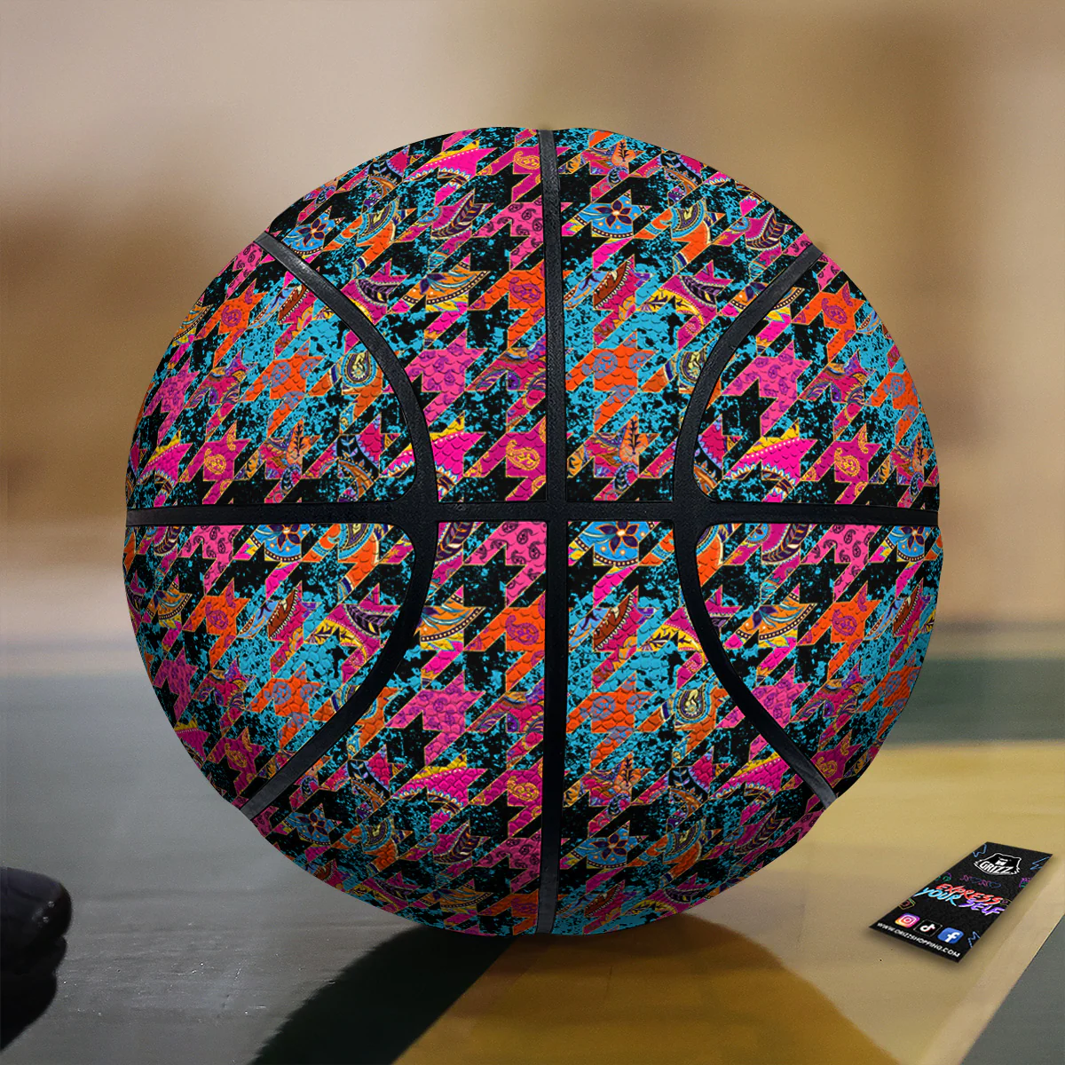 Houndstooth Abstract And Paisley Print Pattern Basketball