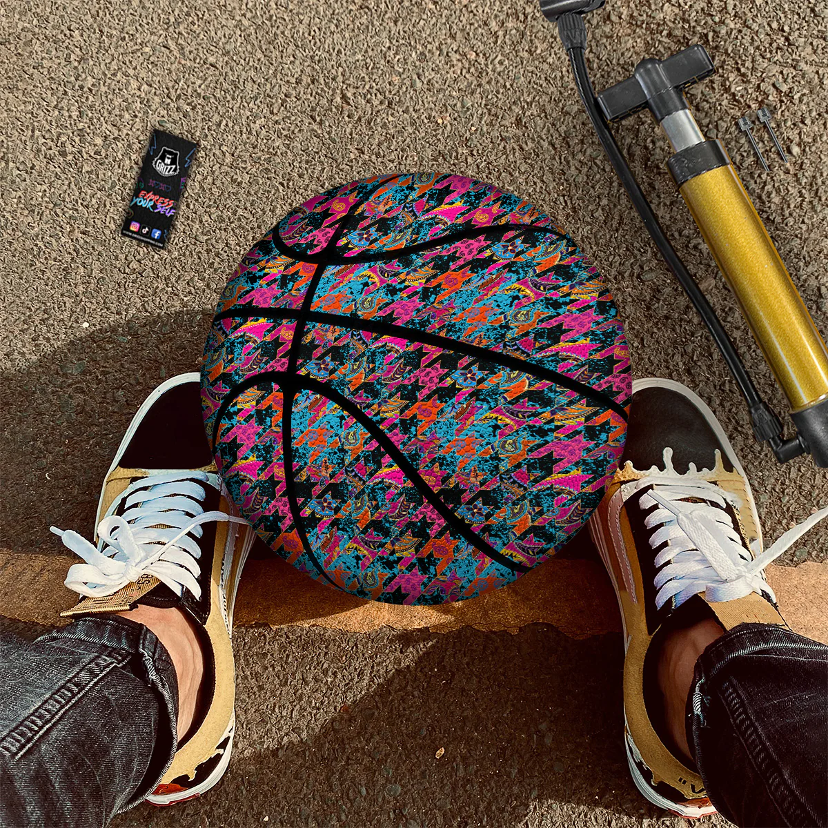 Houndstooth Abstract And Paisley Print Pattern Basketball - Image 2
