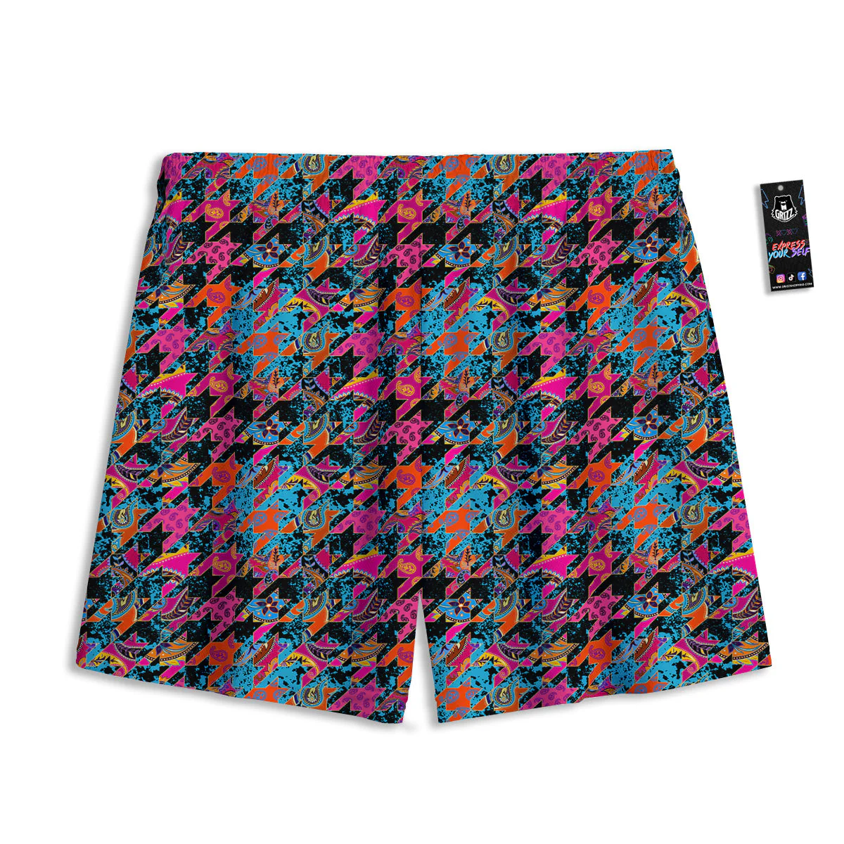 Houndstooth Abstract And Paisley Print Pattern Mesh Shorts - Image 2