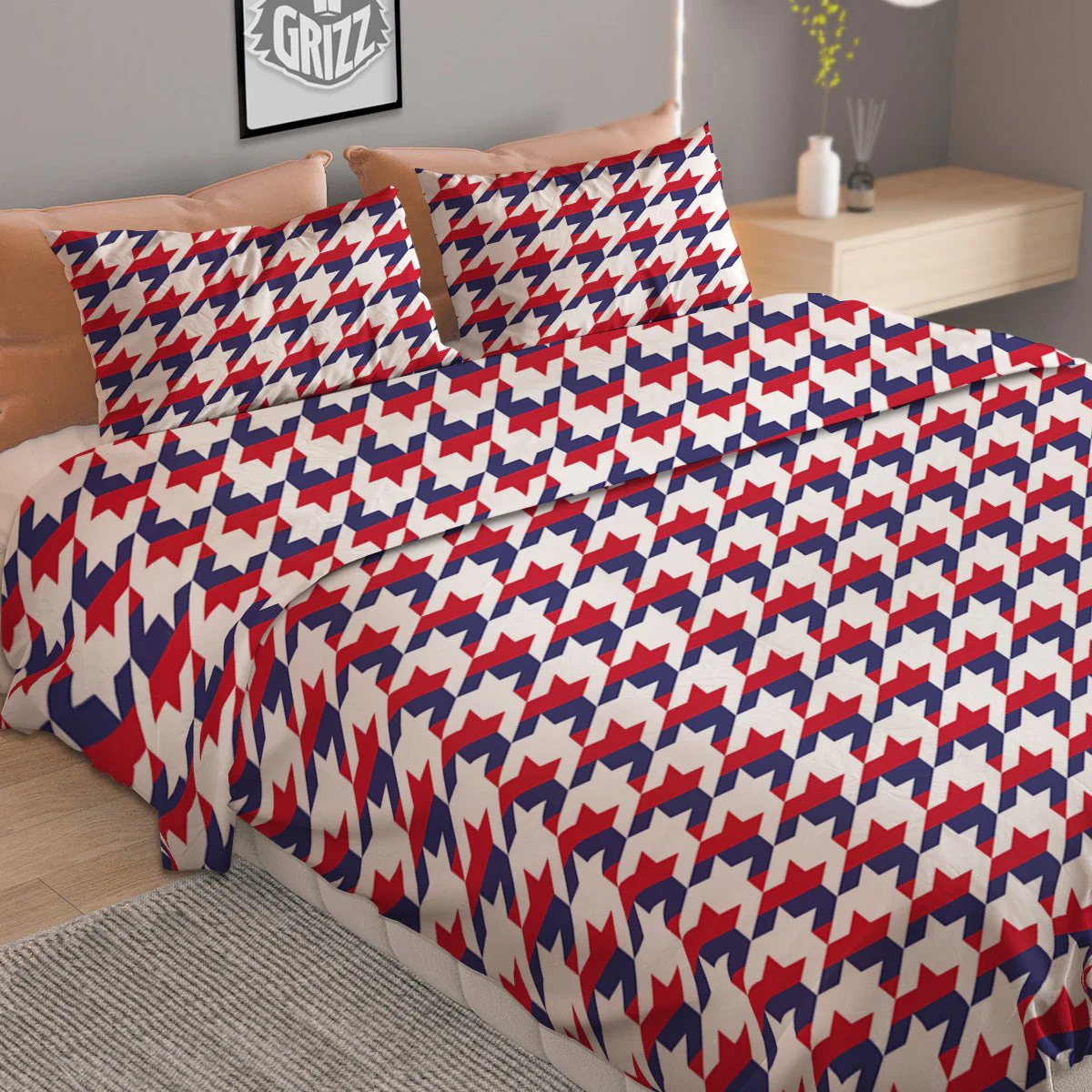 Houndstooth American Print Pattern Duvet Cover Bedding Set - Image 2