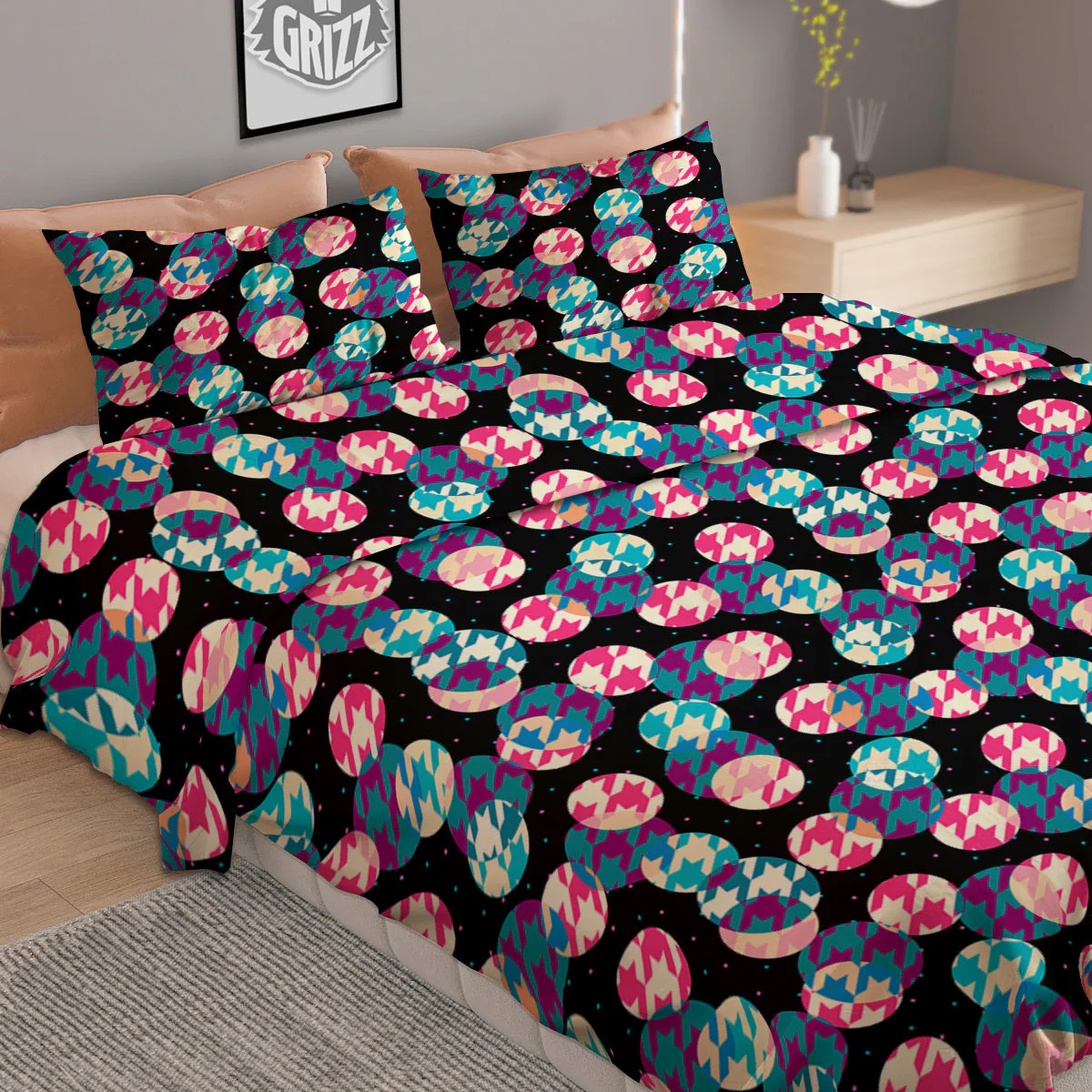 Houndstooth And Classic Polka Dot Print Pattern Duvet Cover Bedding Set - Image 2