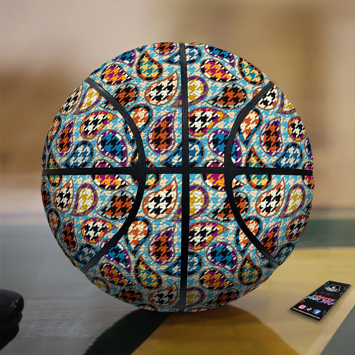 Houndstooth And Paisley Print Pattern Basketball