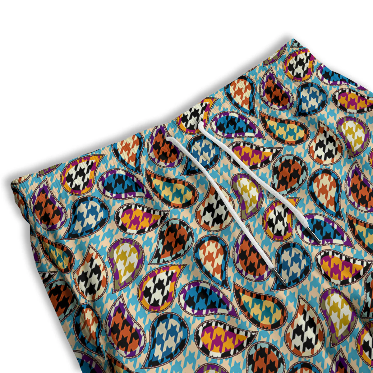 Houndstooth And Paisley Print Pattern Men's Athletic Shorts - Image 3