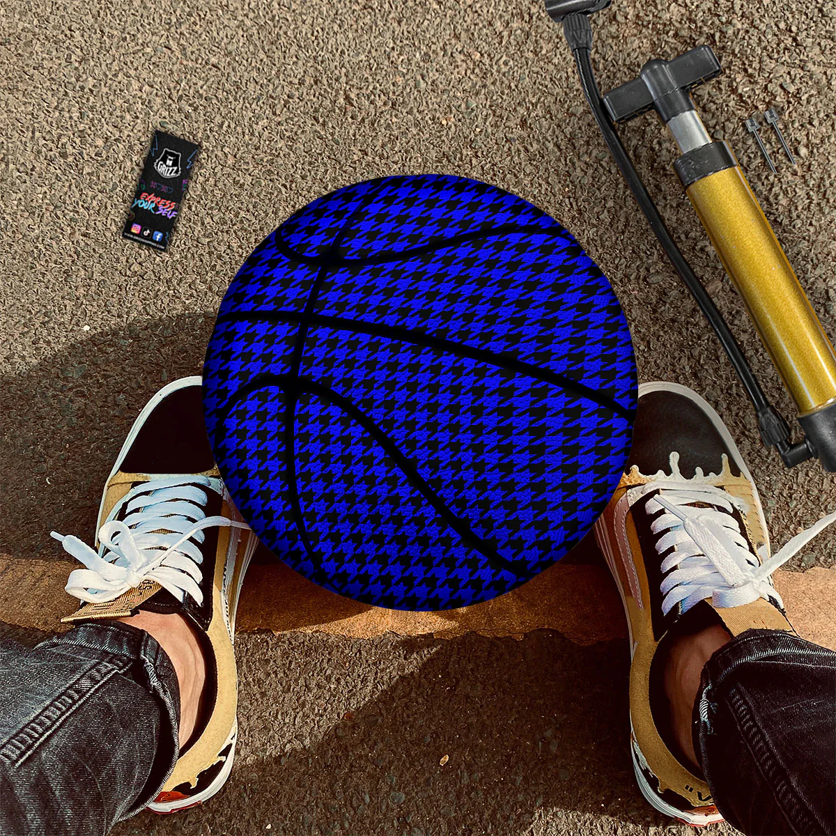 Houndstooth Black And Blue Print Pattern Basketball - Image 3