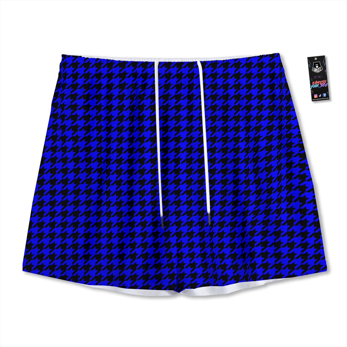 Houndstooth Black And Blue Print Pattern Mesh Shorts