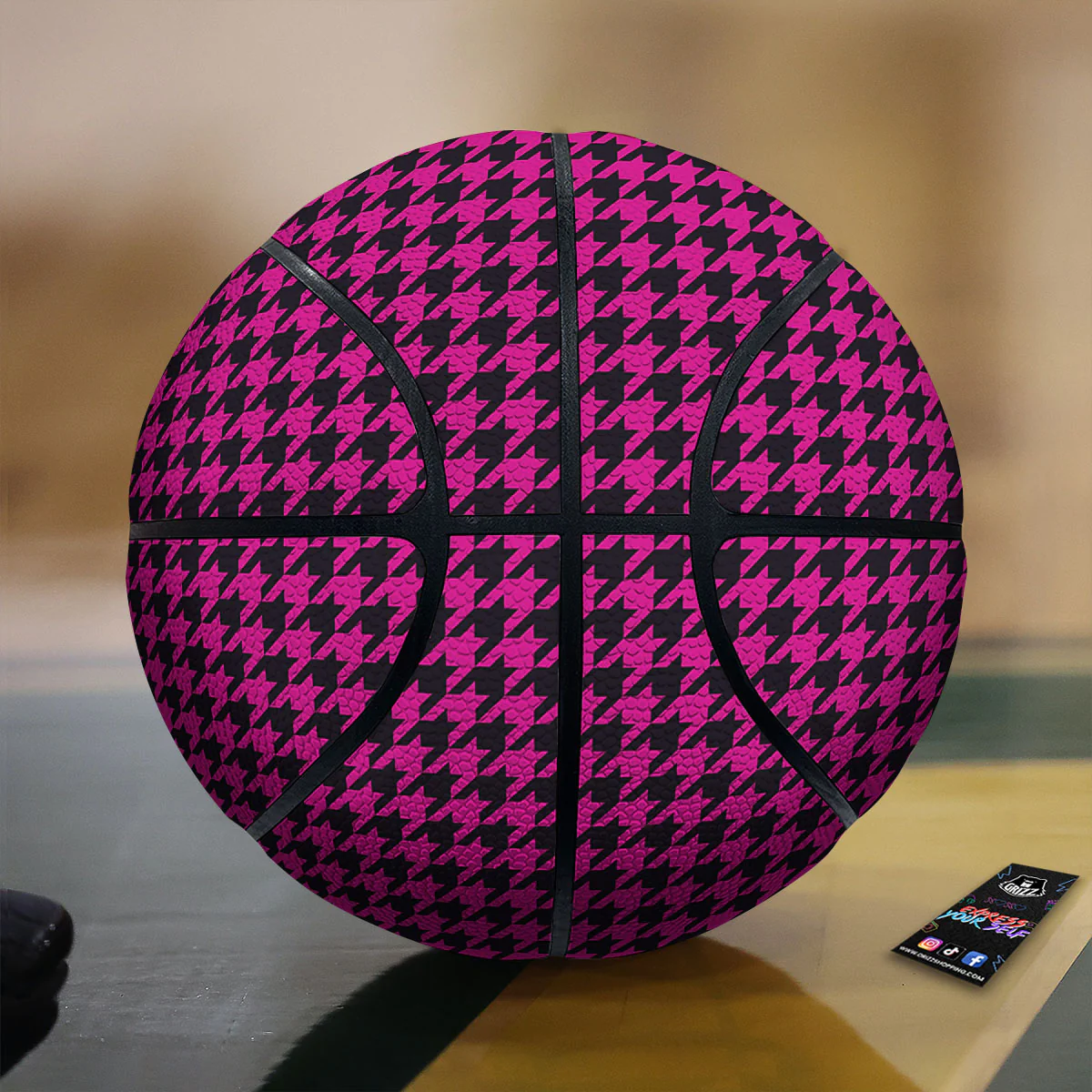 Houndstooth Black And Pink Magenta Print Basketball