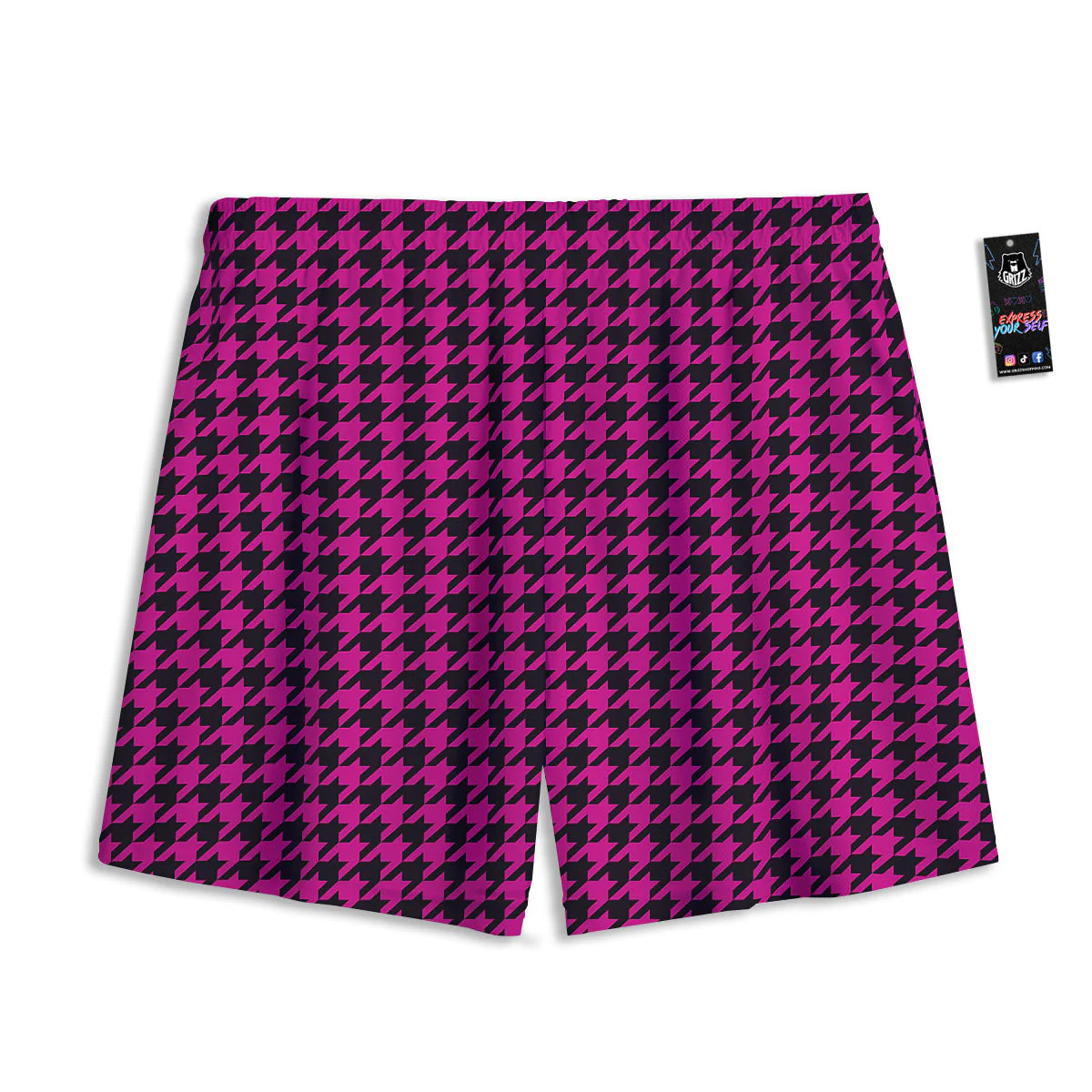 Houndstooth Black And Pink Magenta Print Mesh Shorts - Image 2