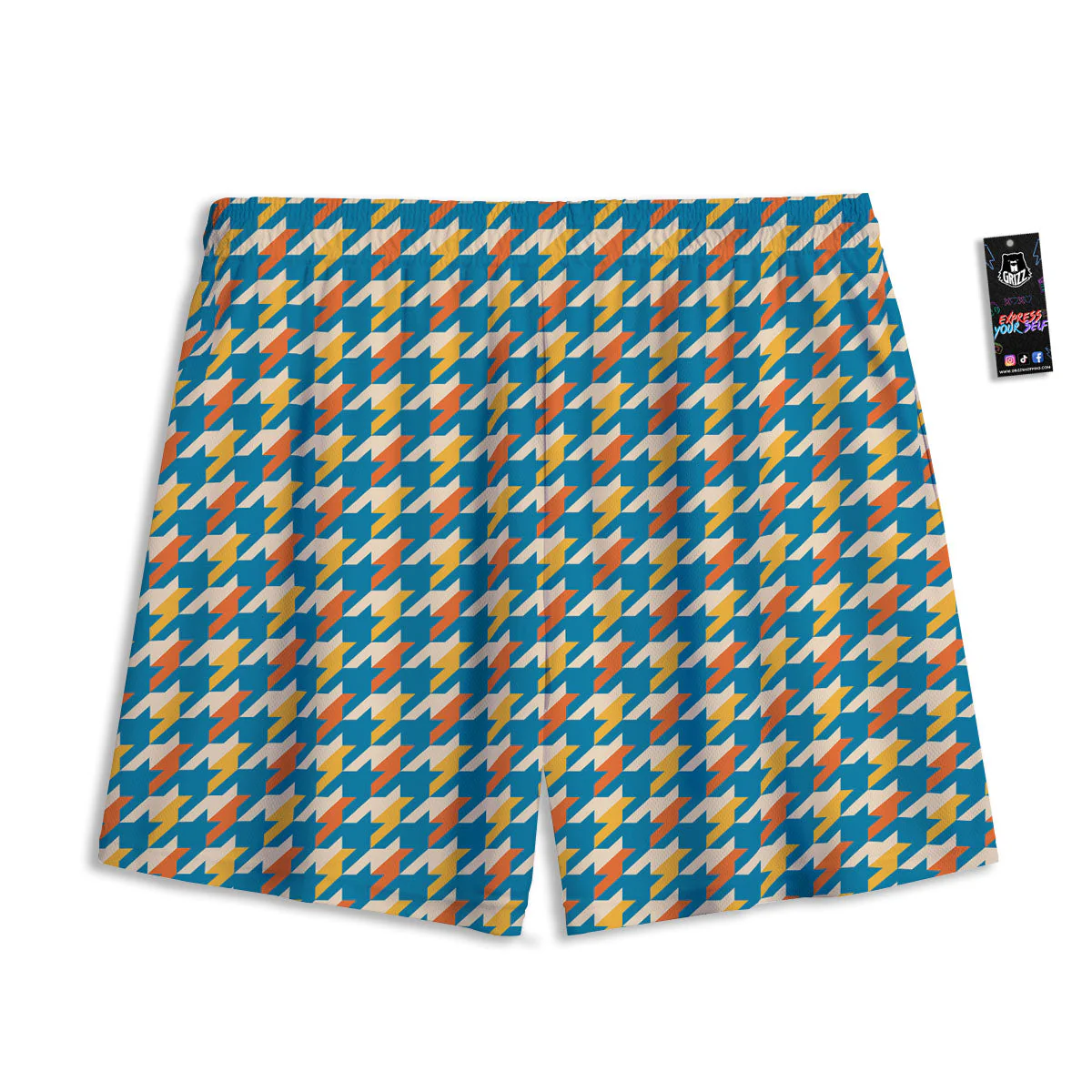 Houndstooth Blue And Orange Print Mesh Shorts - Image 2