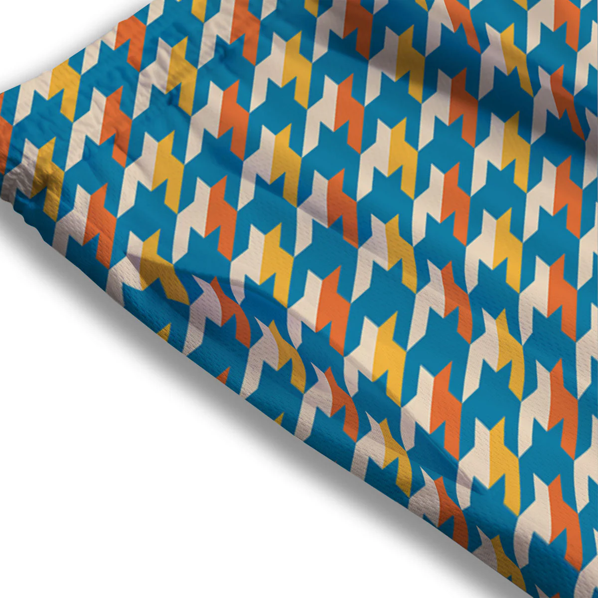 Houndstooth Blue And Orange Print Mesh Shorts - Image 3
