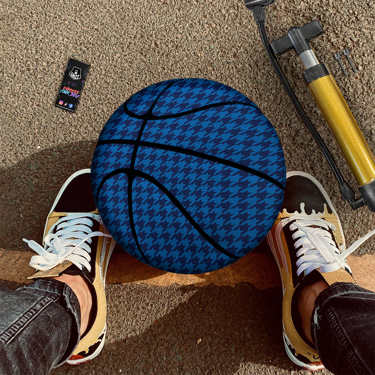 Houndstooth Blue Print Pattern Basketball - Image 2