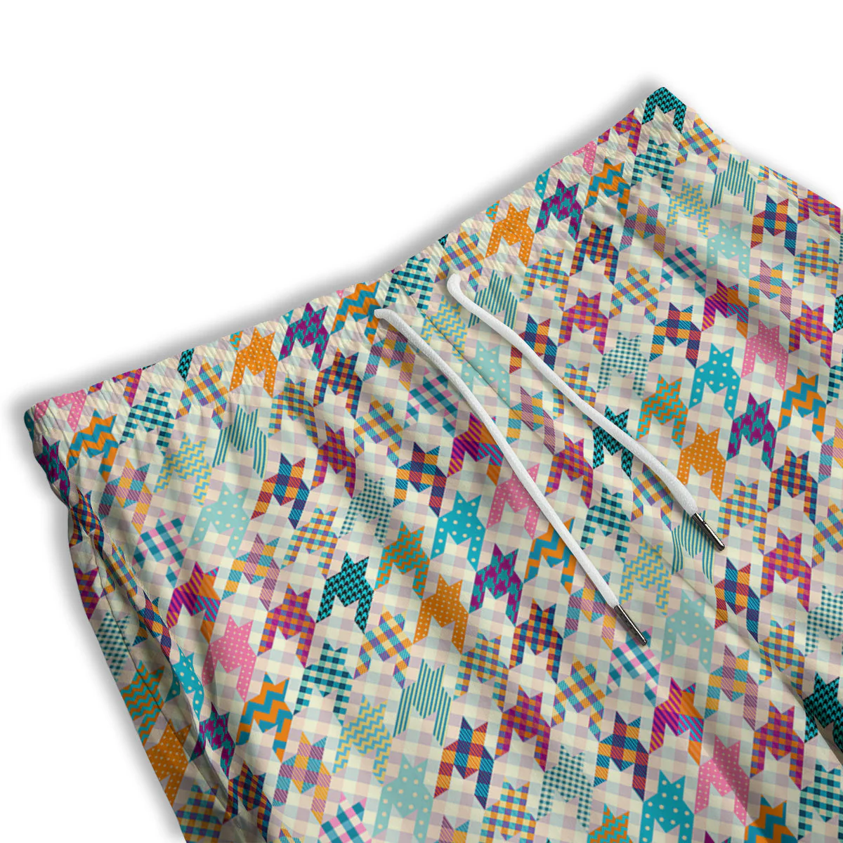 Houndstooth Colorful Plaid Print Pattern Men's Athletic Shorts - Image 3
