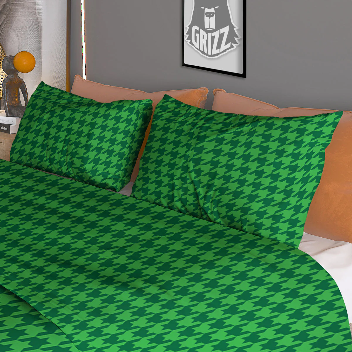 Houndstooth Green Print Pattern Duvet Cover Bedding Set - Image 3