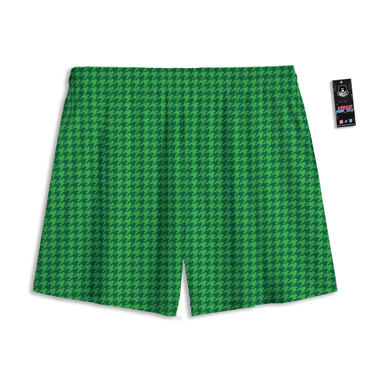 Houndstooth Green Print Pattern Mesh Shorts - Image 2