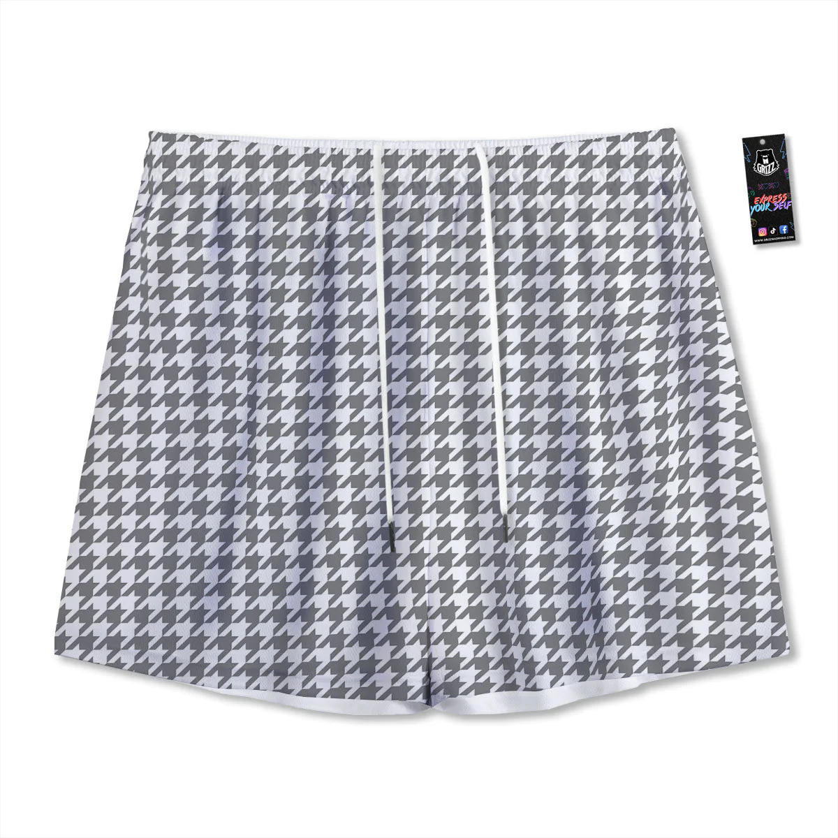 Houndstooth Grey Print Pattern Mesh Shorts