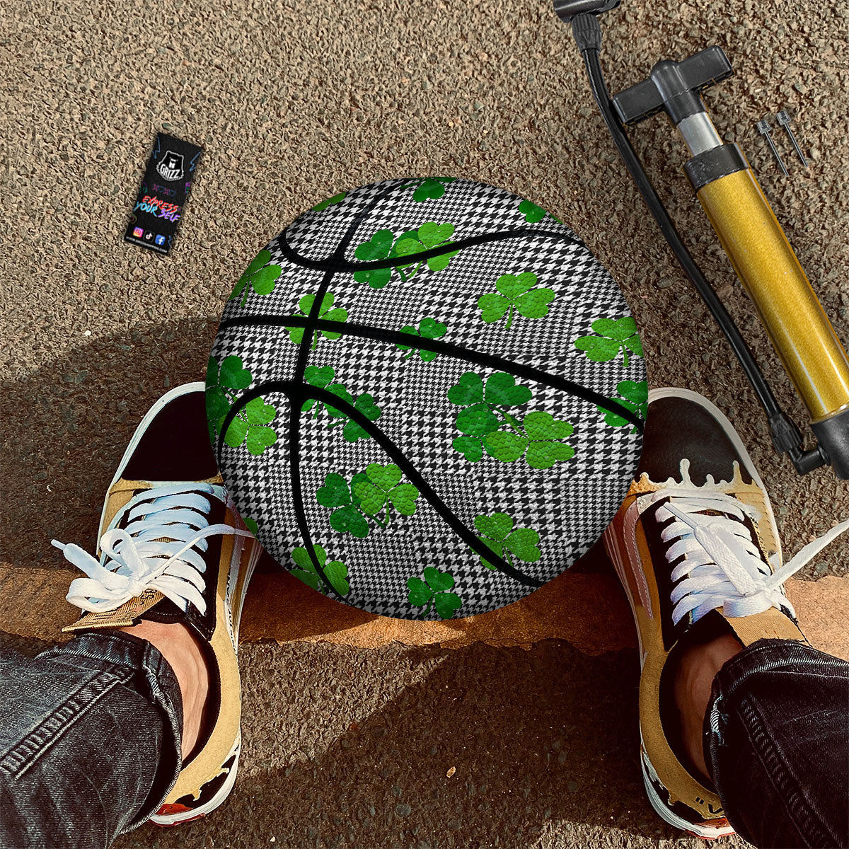 Houndstooth Shamrocks Print Pattern Basketball - Image 2
