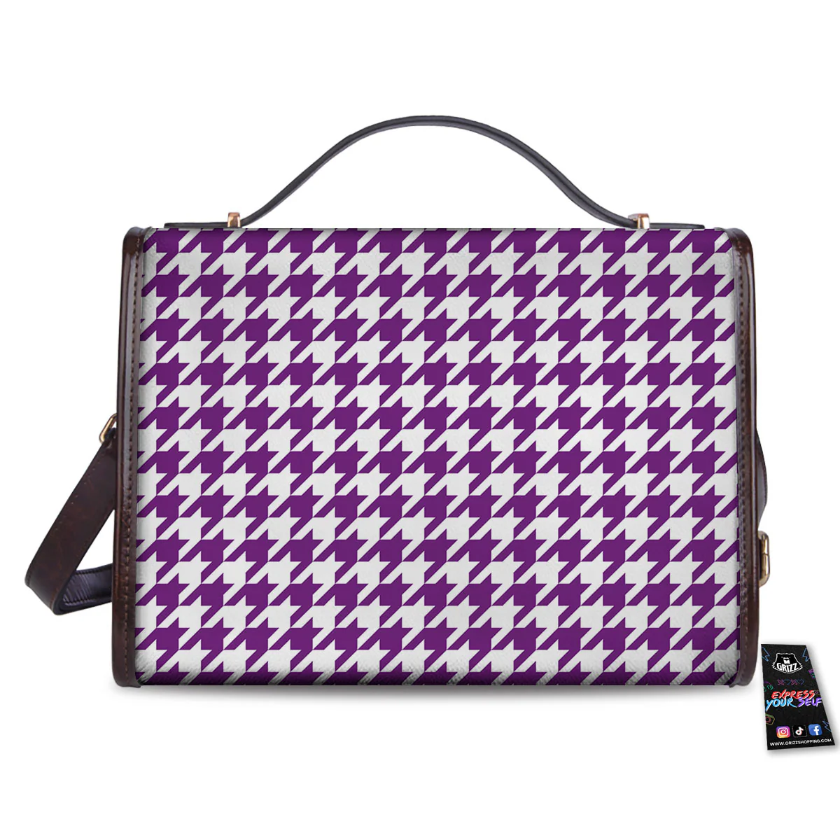 Houndstooth White And Purple Print Women's Satchel Bag - Image 2