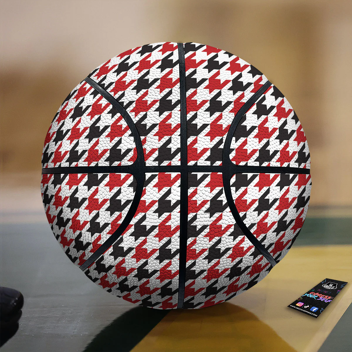 Houndstooth White And Red Print Pattern Basketball