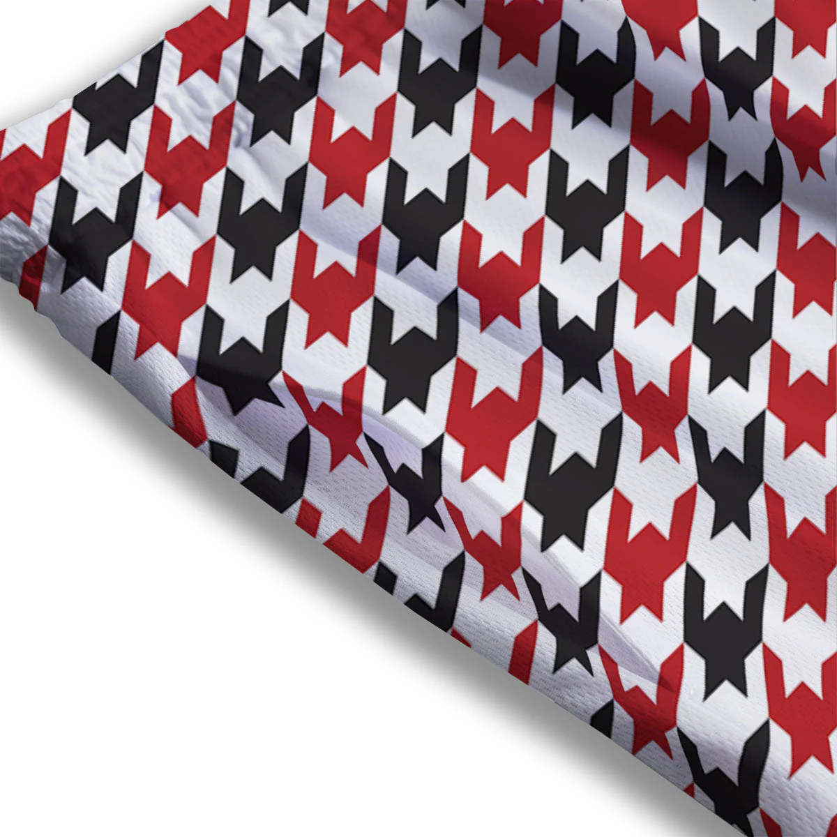 Houndstooth White And Red Print Pattern Mesh Shorts - Image 3