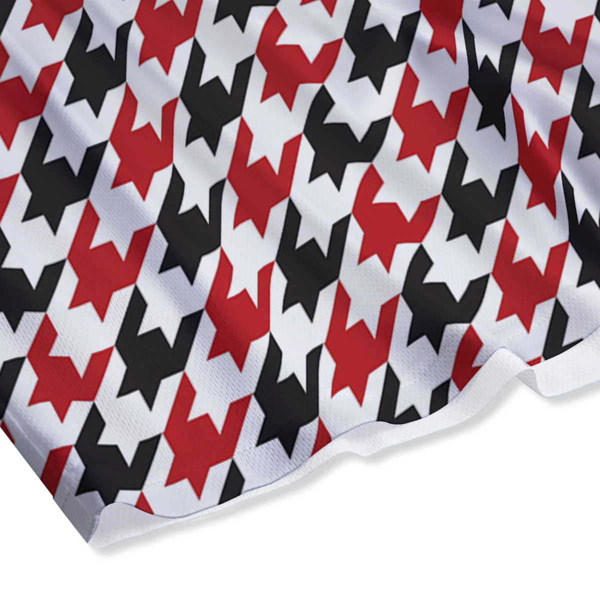 Houndstooth White And Red Print Pattern Mesh Shorts - Image 4
