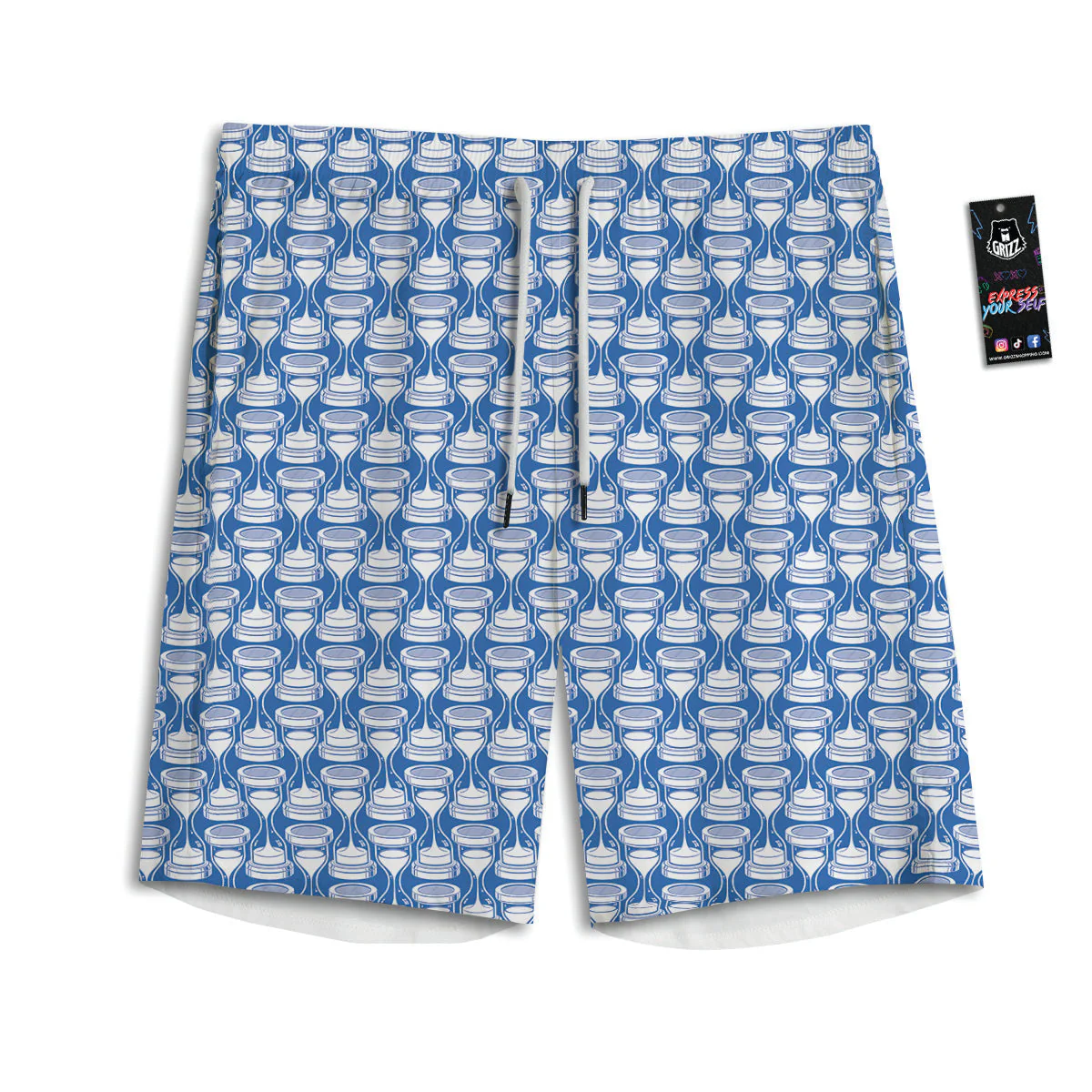Hourglasses White And Blue Print Pattern Men's Athletic Shorts