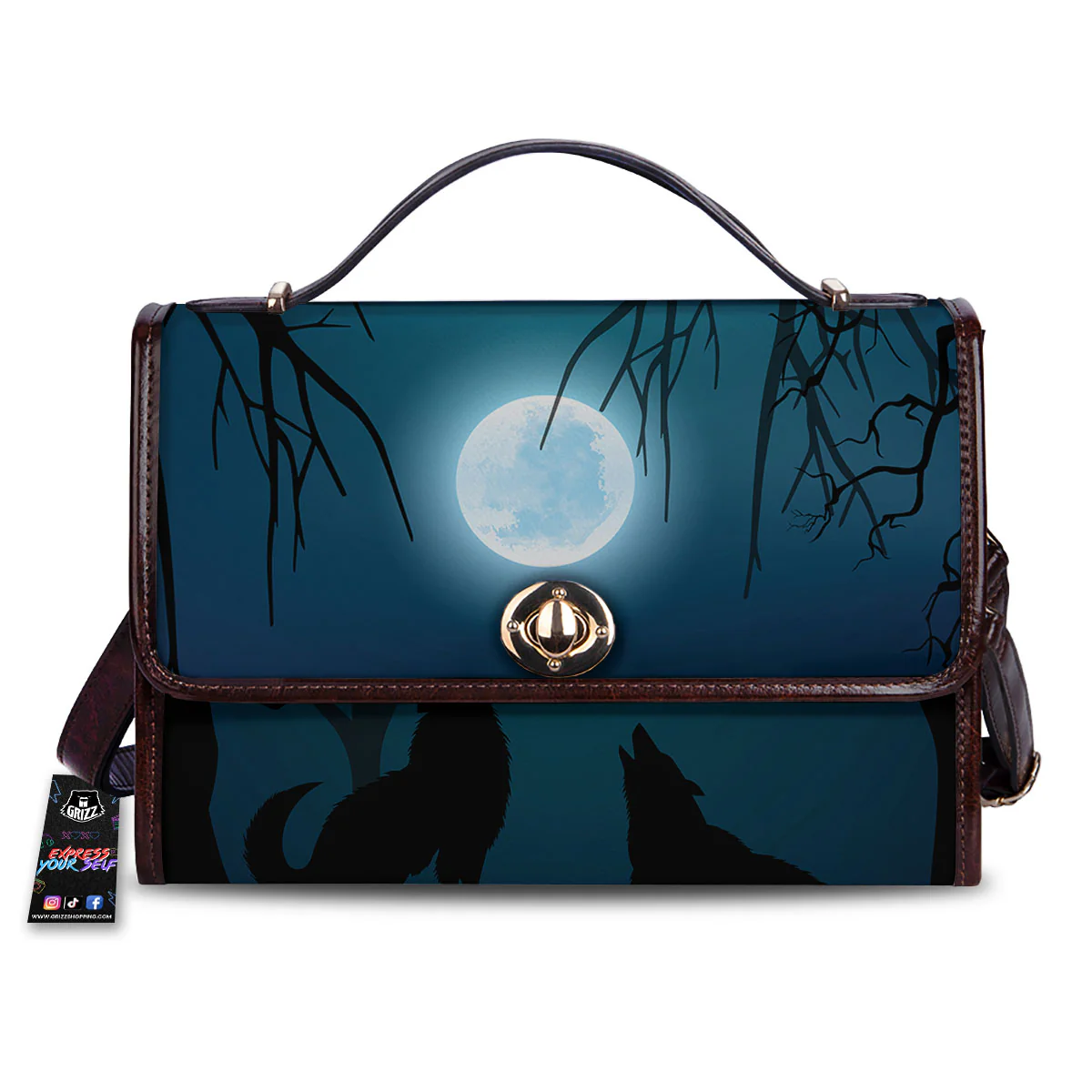 Howling Wolf At The Full Moon Print Women's Satchel Bag
