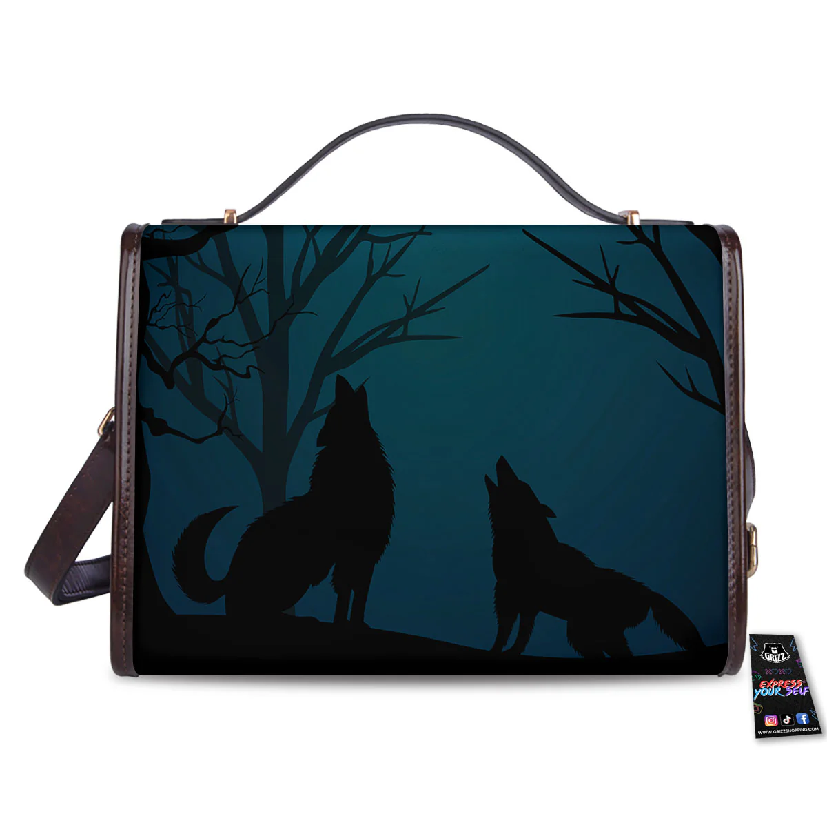 Howling Wolf At The Full Moon Print Women's Satchel Bag - Image 2