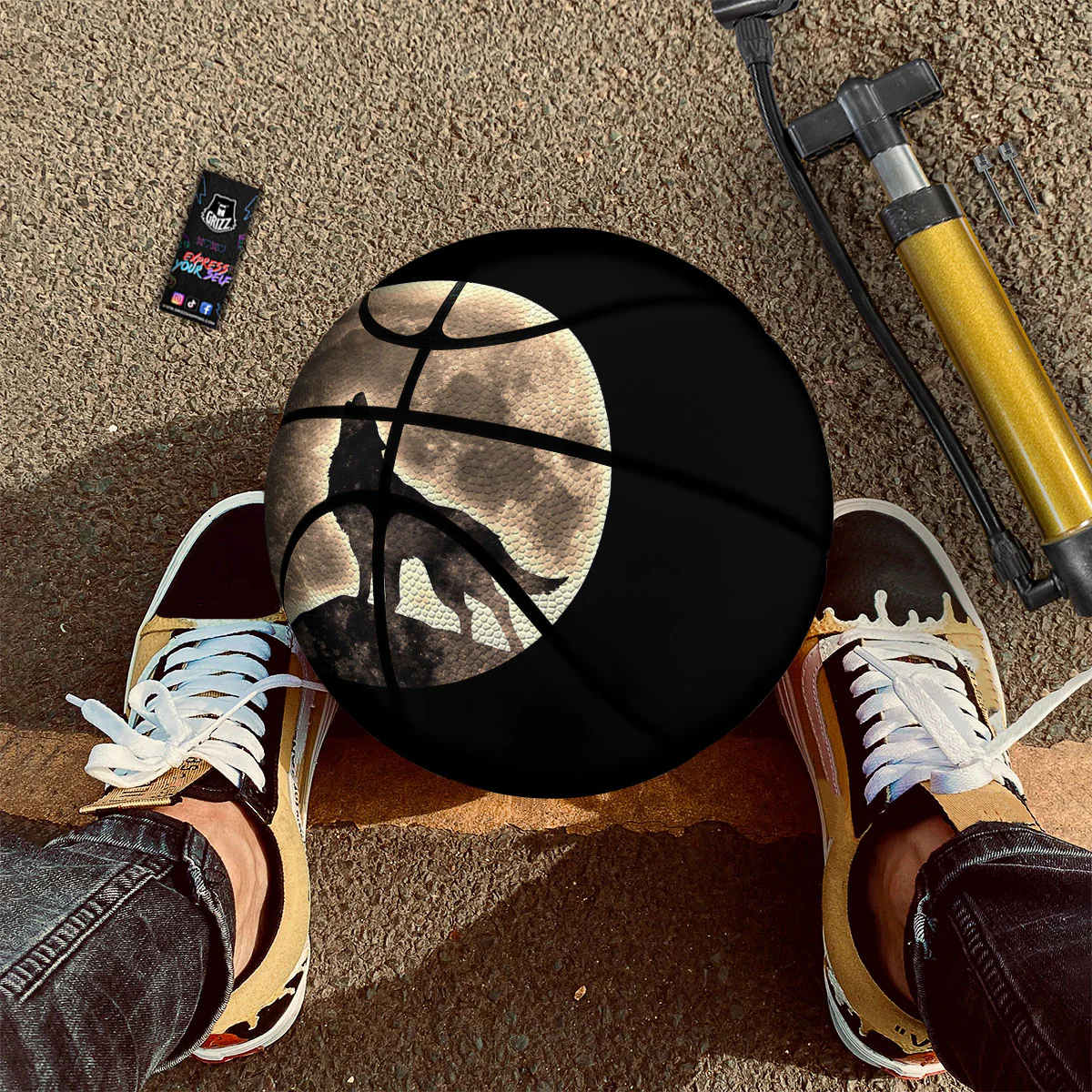 Howling Wolf Full Moon Print Basketball - Image 2